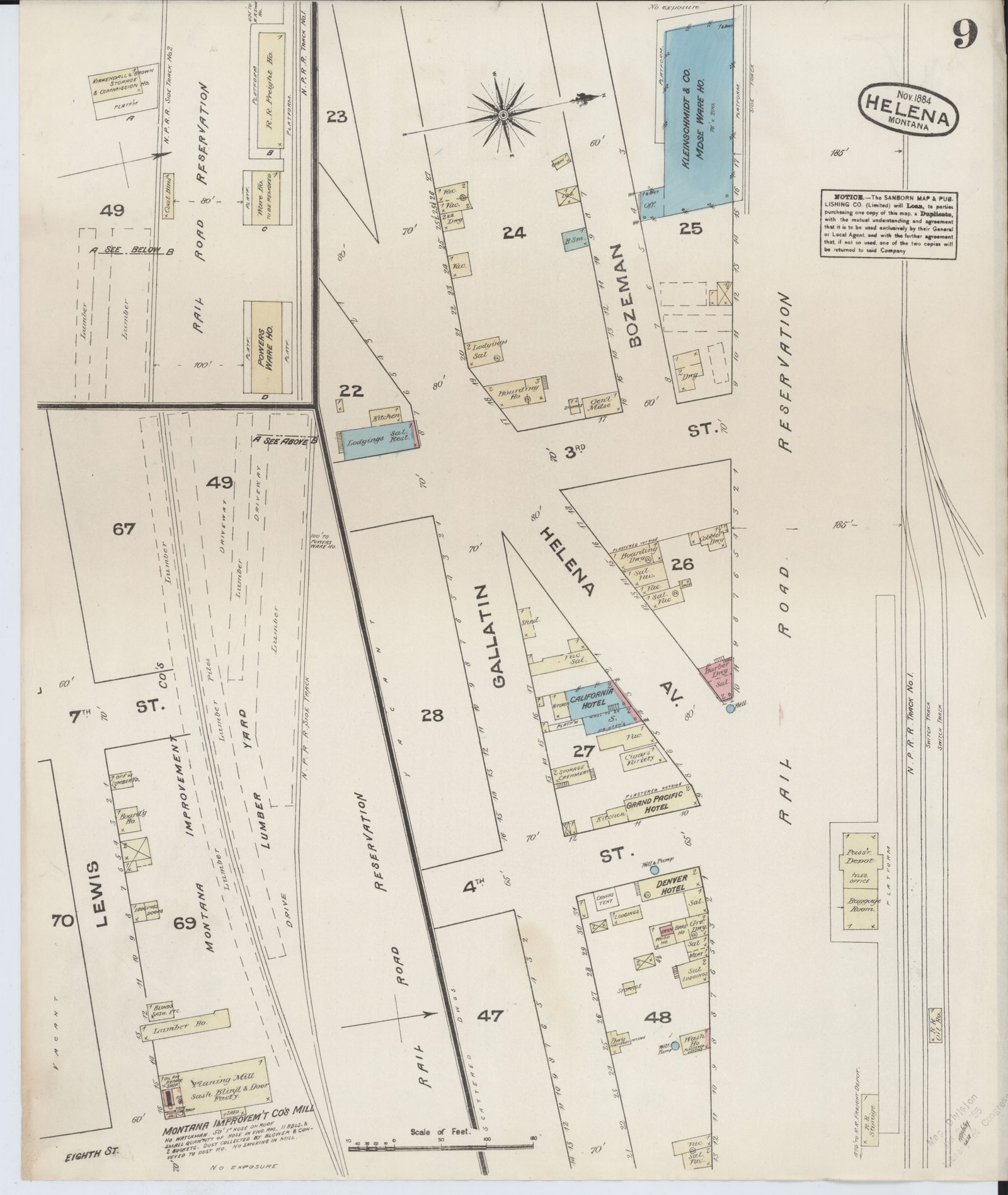 The complete sheet 9 of the November 1884 Sanborn fire-insurance map of Helena