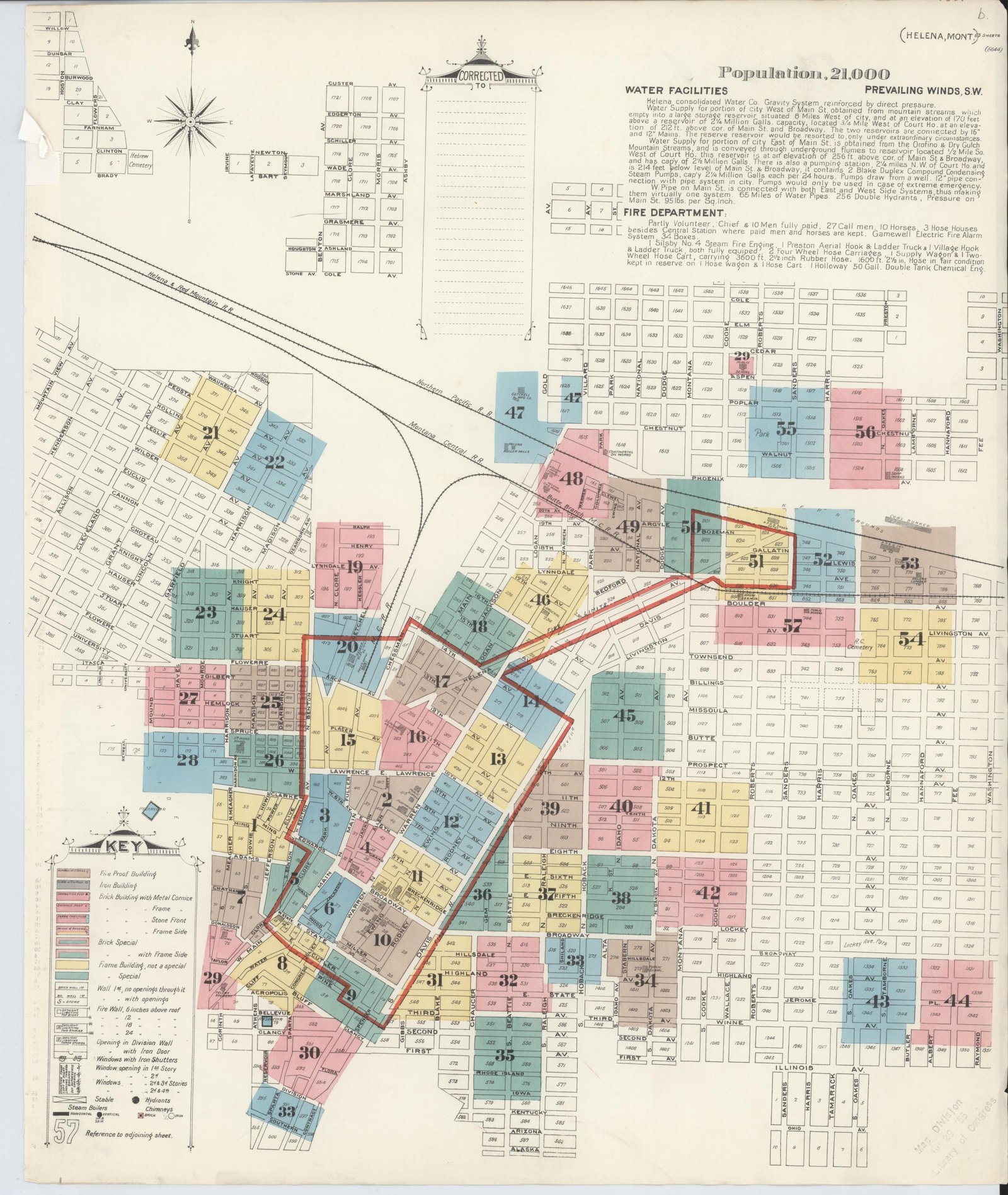 The 1892 Sanborn key map of Helena showing the sheet boundaries